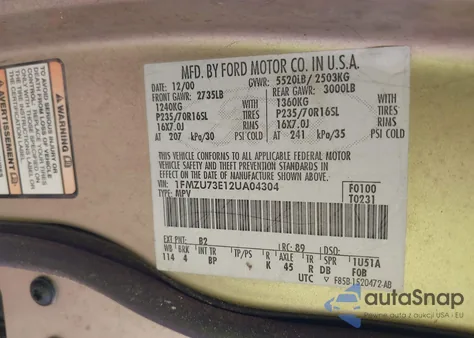 2002 Ford Explorer Xlt из США, поврежденный, VIN 1FMZU73E12UA04304